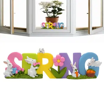 Tavaszi ábécé Figura Mini nyulak Virágok Gyanta szobor Időjárásálló és dekoratív szezonális dekorációk kerti ablakpárkányhoz