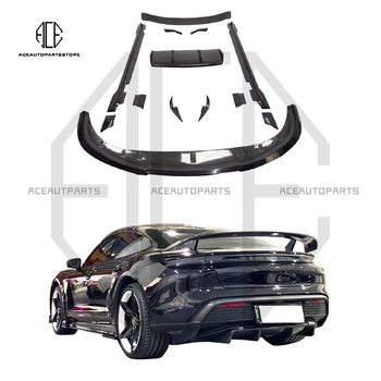 Porsche Taycan szénszálas autó karosszéria készlet Első elosztó Hátsó lökhárító oldalsó szoknyák Hátsó szárny RZ Style 19-UP