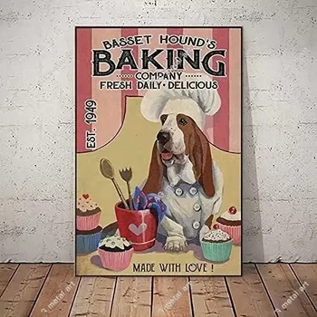 Basset Hound Dog Retro fém Ón táblák Basset Hound'S Baking Company Étterem Kávézó Nappali konyha Lakásdekoráció