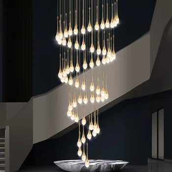 Nordic Luxus Kristály LED lépcsőház Csillárok Hotel Hall Lobby Nappali dekoráció Függő függő világítás Művészeti lámpatest csillogás